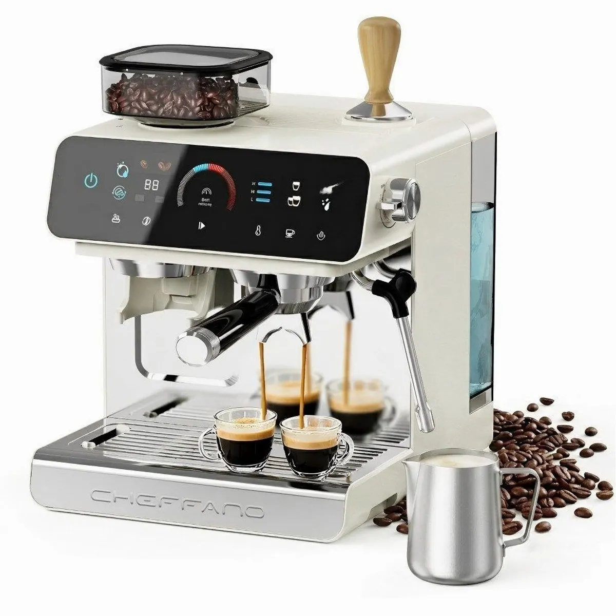 CHEFFANO Espressomaschine 20 Bar, integriertes Mahlwerk, 19 Mahlgradstufen