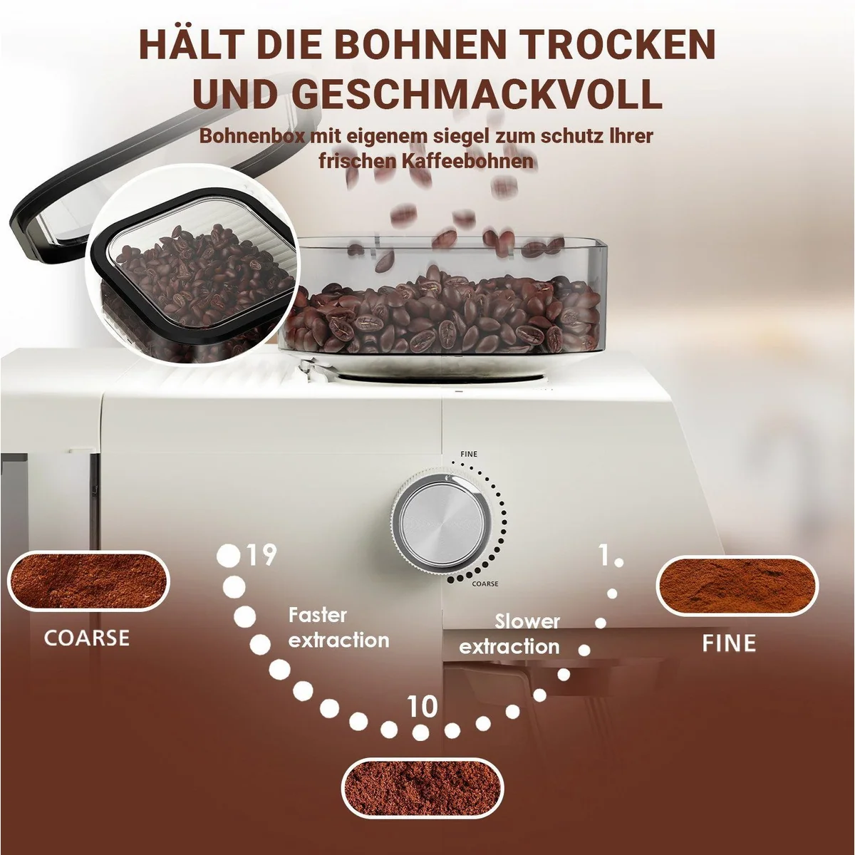 CHEFFANO Espressomaschine 20 Bar, integriertes Mahlwerk, 19 Mahlgradstufen 3