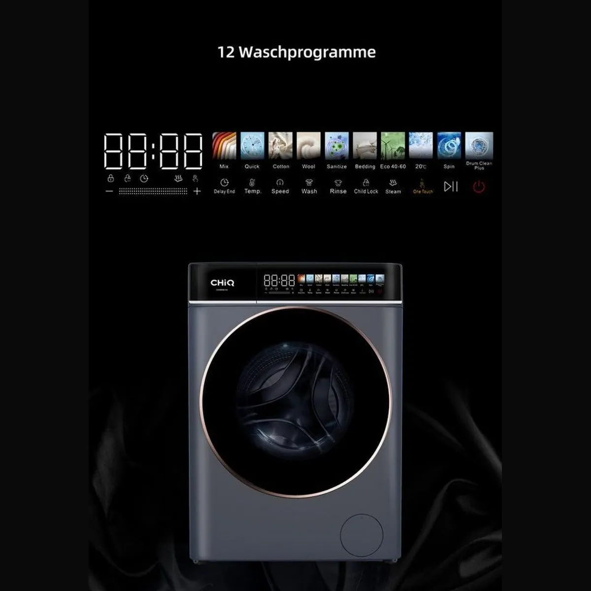 CHiQ CW086581AX Waschmaschine, 8 kg, 1400 U/min, LED-Touchdisplay 5
