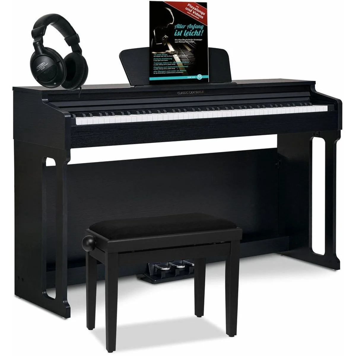 Classic Cantabile DP-220 Digitalpiano Set, 88 gewichtete Tasten, inkl. Pianobank und Kopfhörer
