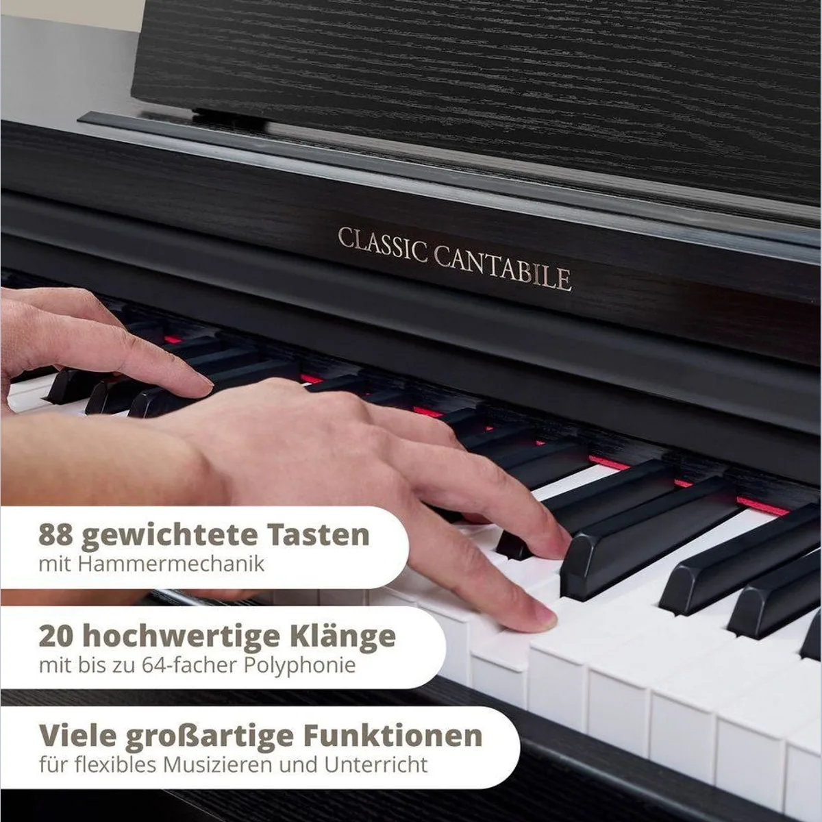 Classic Cantabile DP-220 Digitalpiano Set, 88 gewichtete Tasten, inkl. Pianobank und Kopfhörer 2