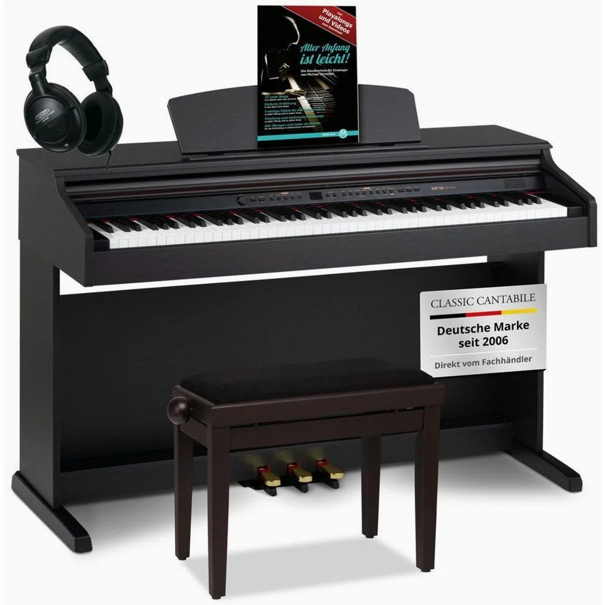 Classic Cantabile DP-50 Digitalpiano Set, 88 Tasten, Hammermechanik, inklusive Klavierbank & Kopfhörer