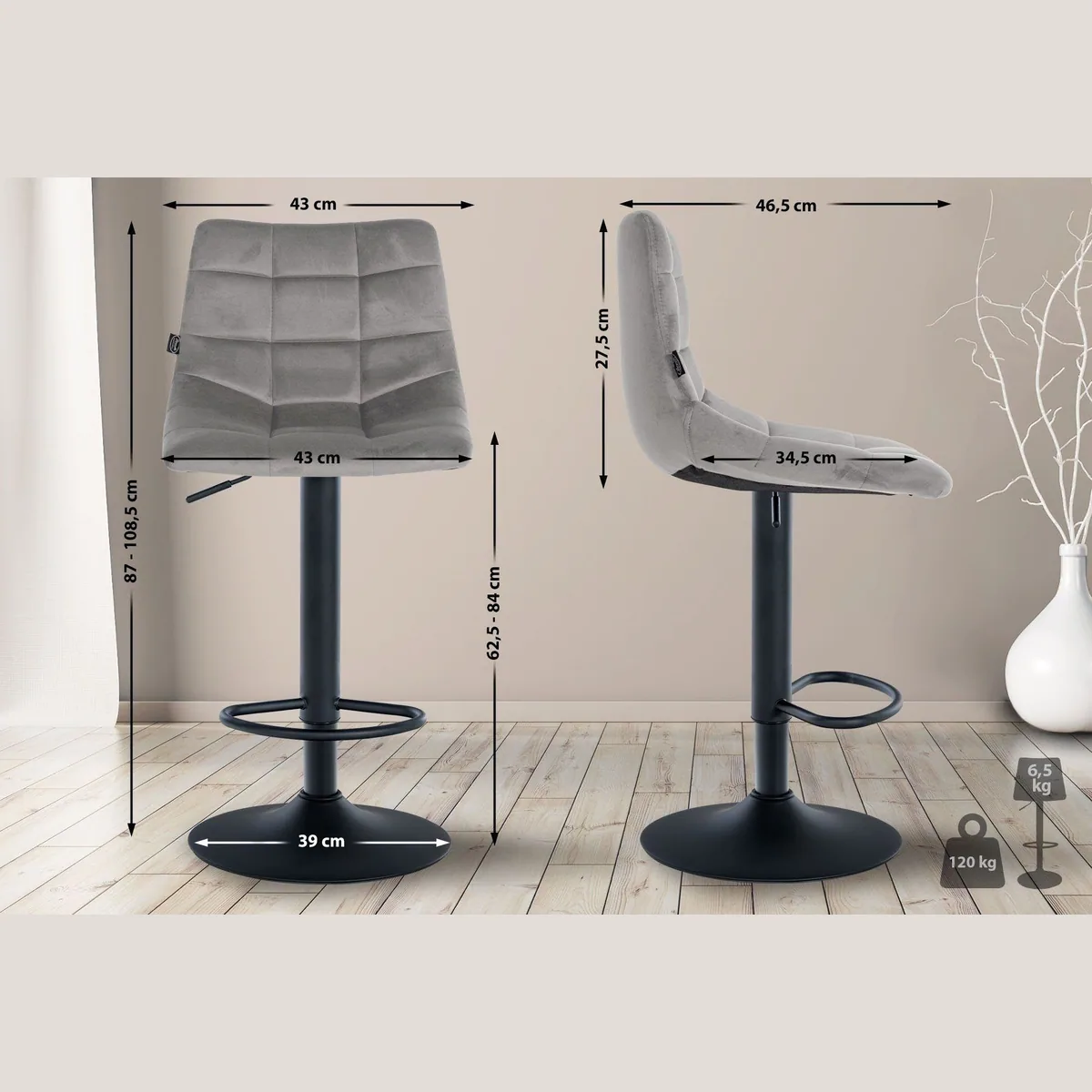 CLP Barhocker Jerry Samt Set, höhenverstellbar, drehbar, elegantes Design 2