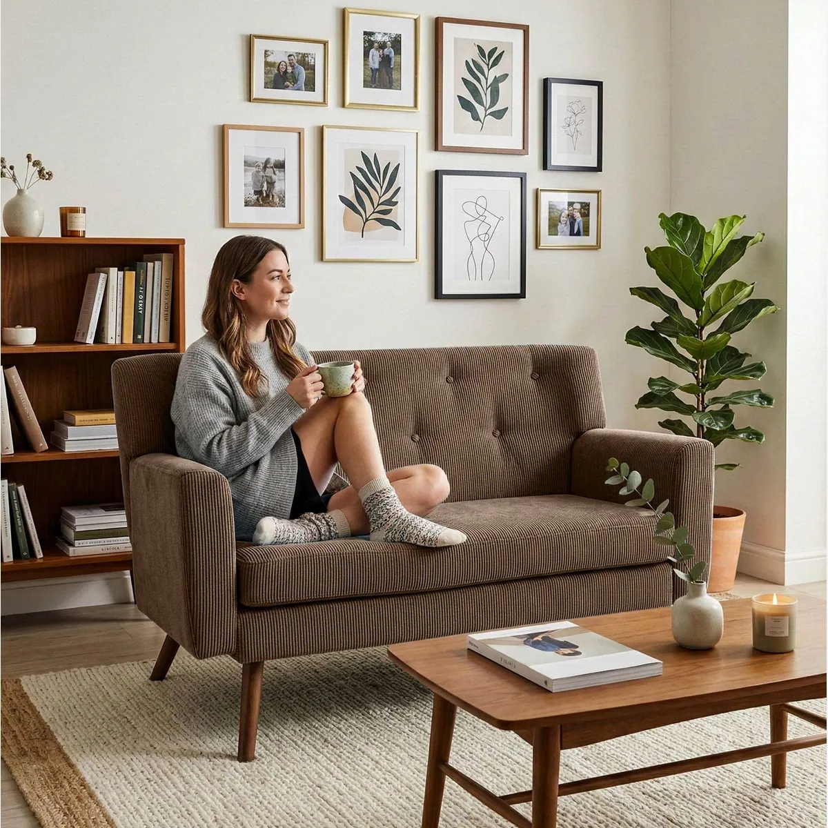 CLP Sofa Kioni, eleganter Cordbezug, stabile Kautschukholzbeine, bis 240 kg belastbar 4