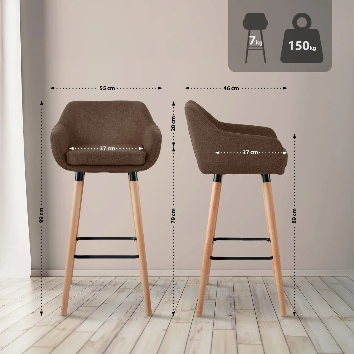 CLP Barhocker Grant (Set, 2er), Stoffbezug, Buchenholzgestell — modern, komfortabel, vielseitig 2