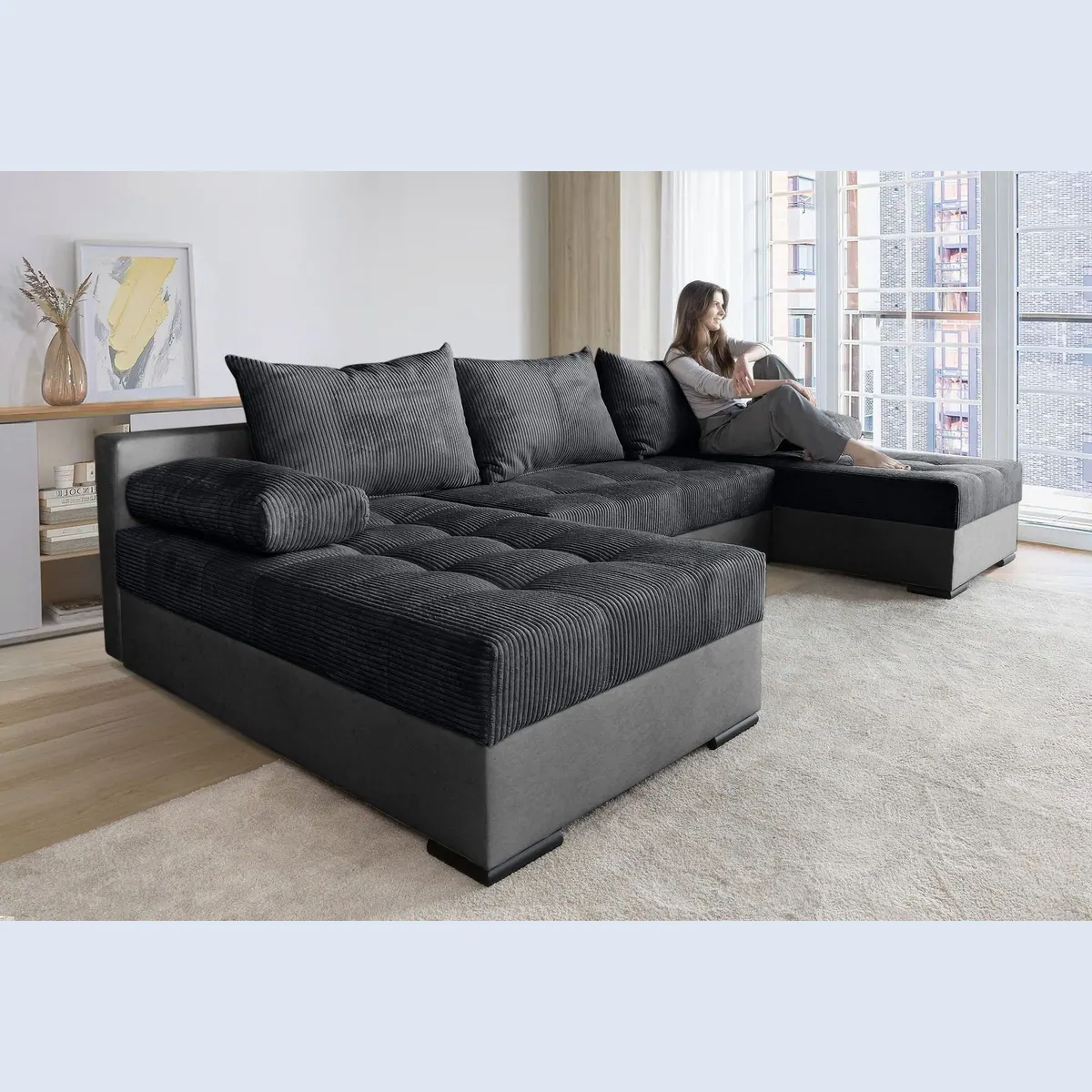 COLLECTION AB Wohnlandschaft Josy U-Form, 269 cm, Federkern, Schlaffunktion, Cordbezug