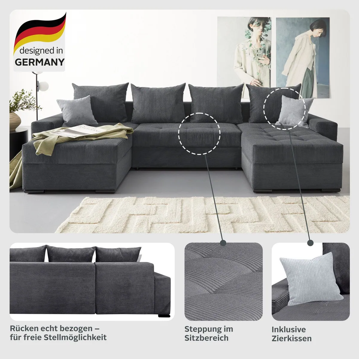 COLLECTION AB Wohnlandschaft Josy XL U-Form, Federkern, Schlaffunktion, Bettkasten 5