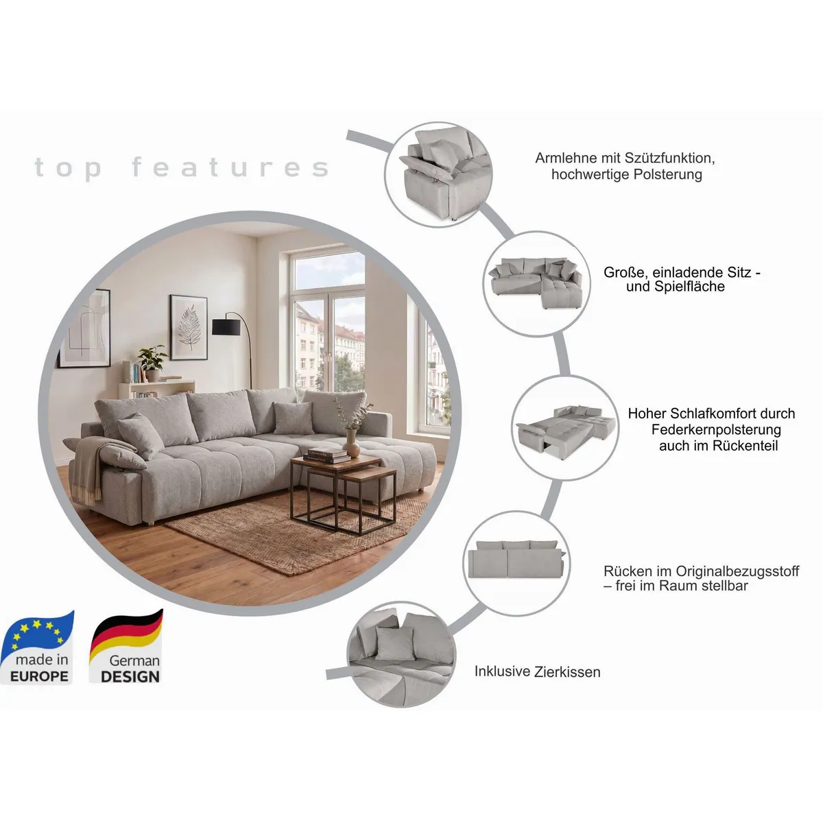 COLLECTION AB Ecksofa Funtastic L-Form, Schlaffunktion & Bettkasten, vielseitig einsetzbar 3