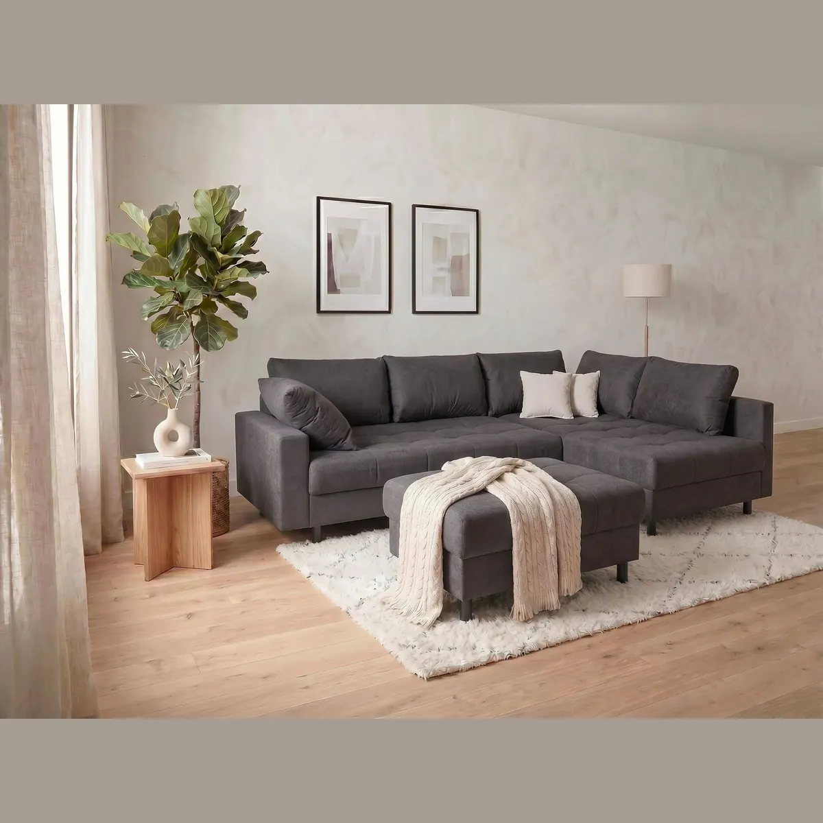 COLLECTION AB Ecksofa Toni XL L-Form, hochwertige Federkernpolsterung, inkl. Hocker & Zierkissen