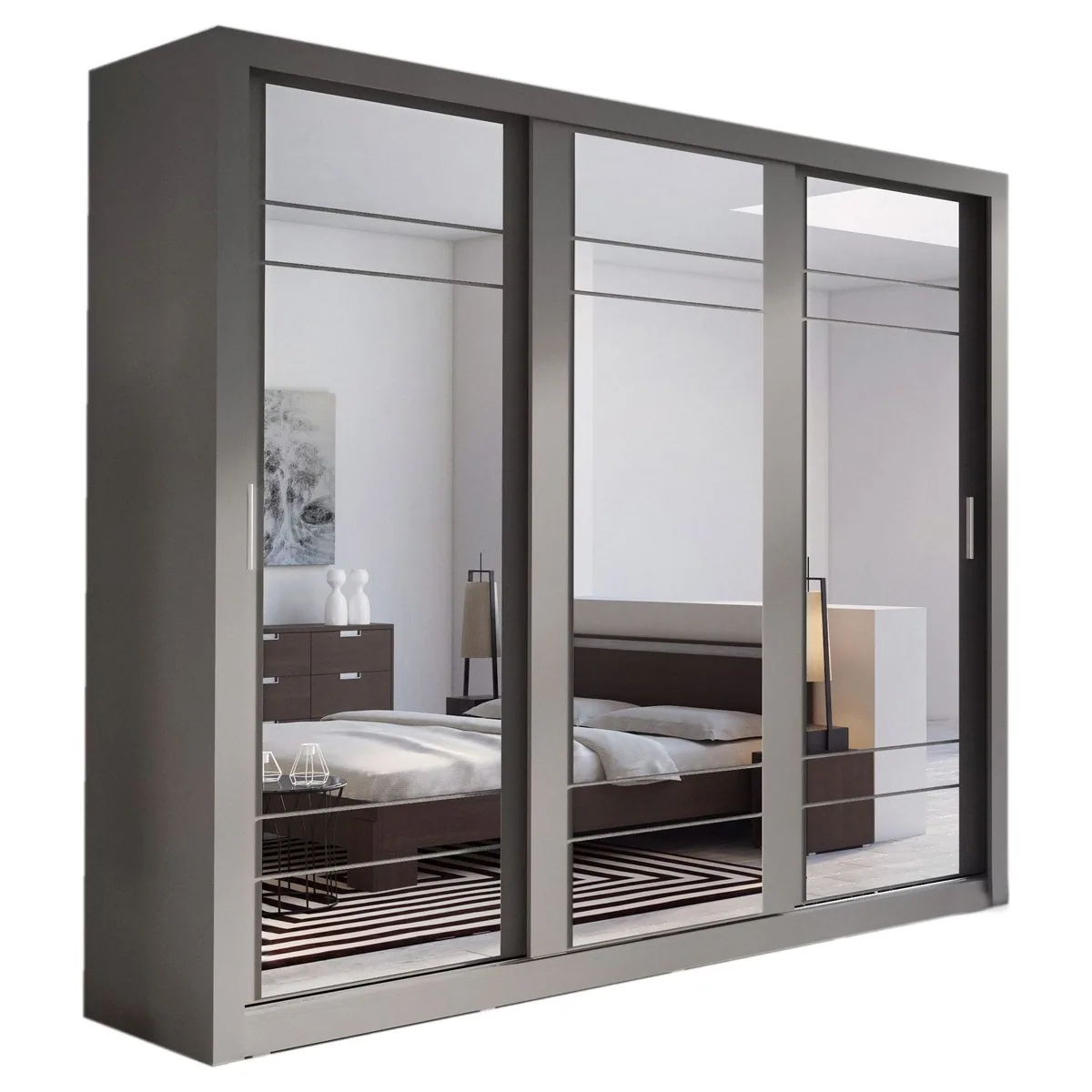 Compleo ARTI 02 Kleiderschrank, 3-türig mit Spiegel & 2 Aufhängern