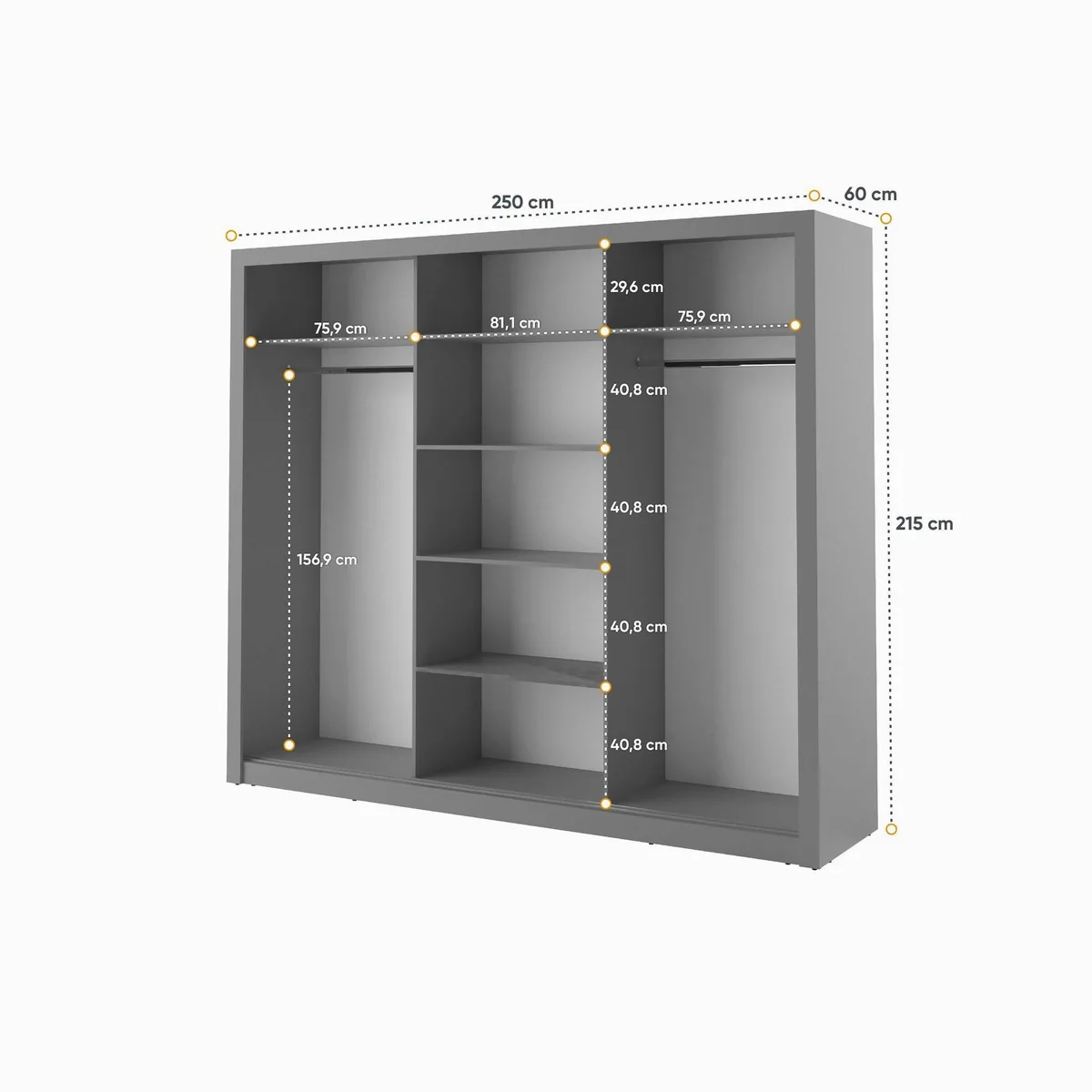 Compleo ARTI 02 Kleiderschrank, 3-türig mit Spiegel & 2 Aufhängern 5