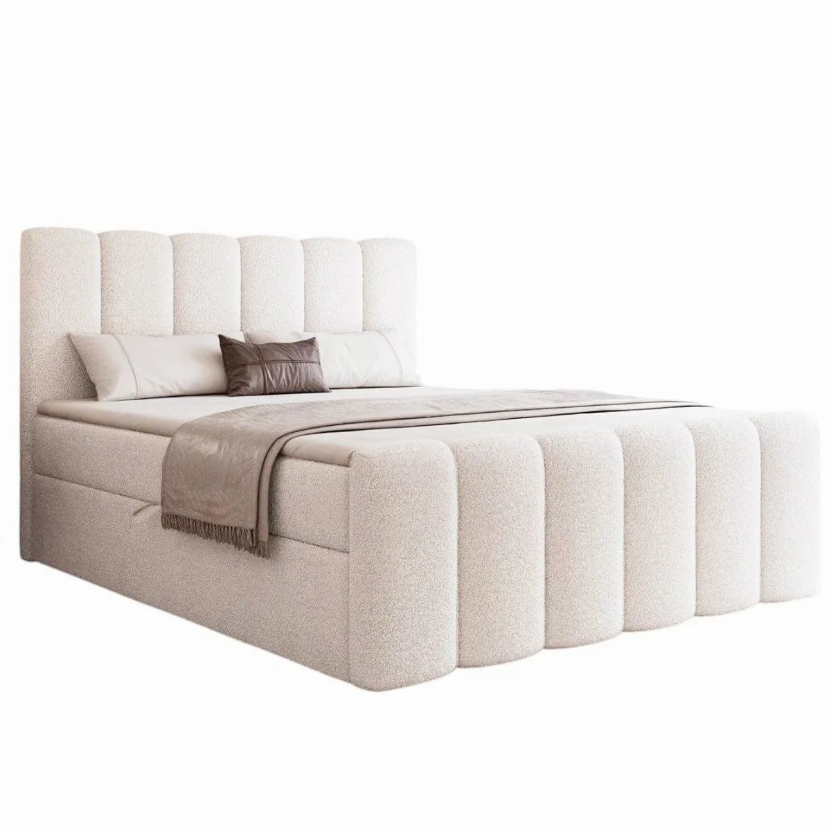 Compleo BUBBLE Boxbett, eleganter Bouclé-Stoff, hoher Komfort, Doppelbett mit Bettkasten 2