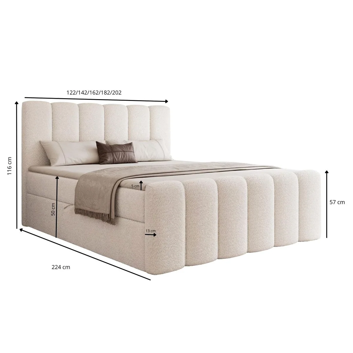 Compleo BUBBLE Boxbett, eleganter Bouclé-Stoff, hoher Komfort, Doppelbett mit Bettkasten 5