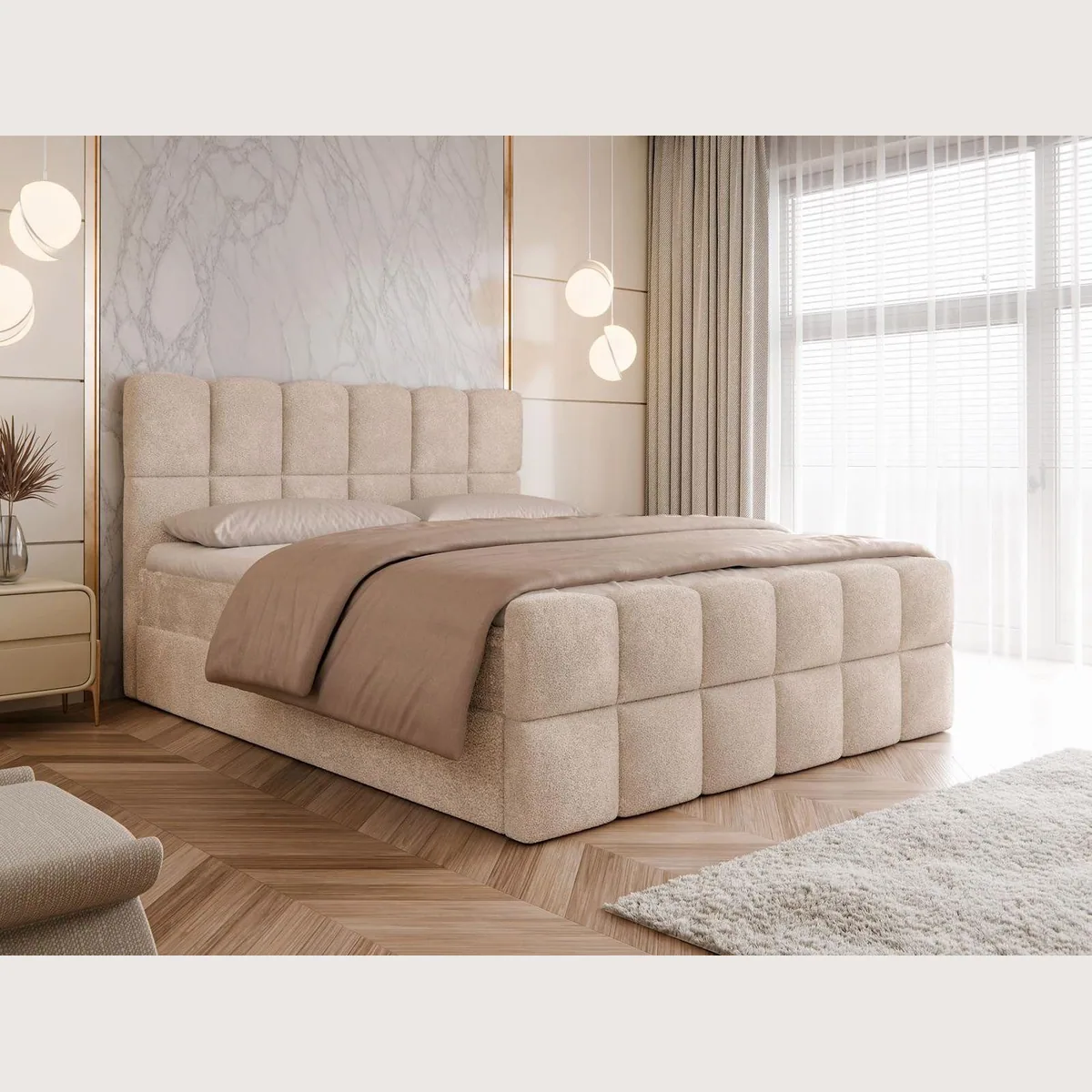 Compleo Boxspringbett Wolkenbett, Bouclé Bezug, mit zwei Bettkästen