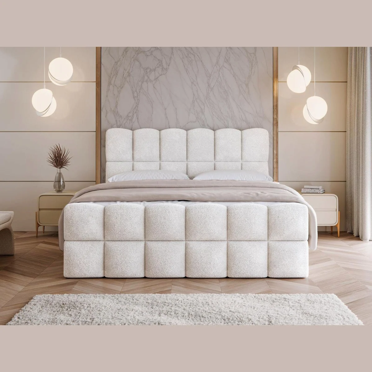 Compleo Boxspringbett Wolkenbett, Bouclé Bezug, mit zwei Bettkästen 3