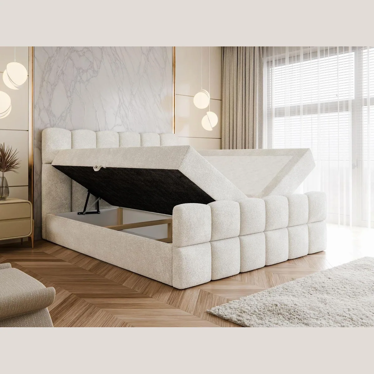 Compleo Boxspringbett Wolkenbett, Bouclé Bezug, mit zwei Bettkästen 4