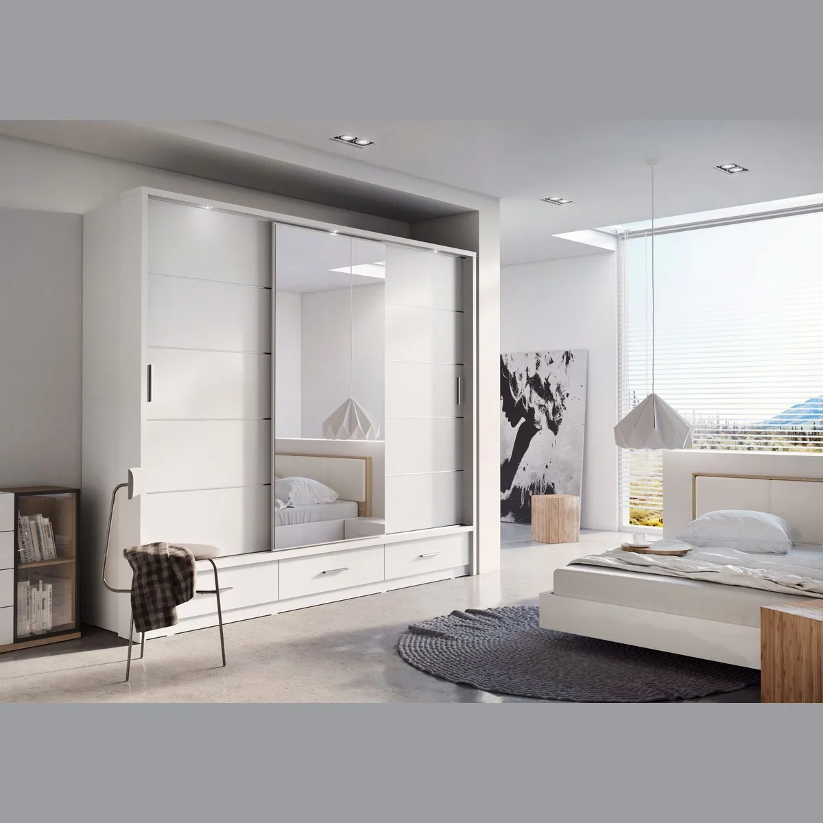 Compleo Kleiderschrank 3-türig, elegantes Design mit Spiegel & Schubladen