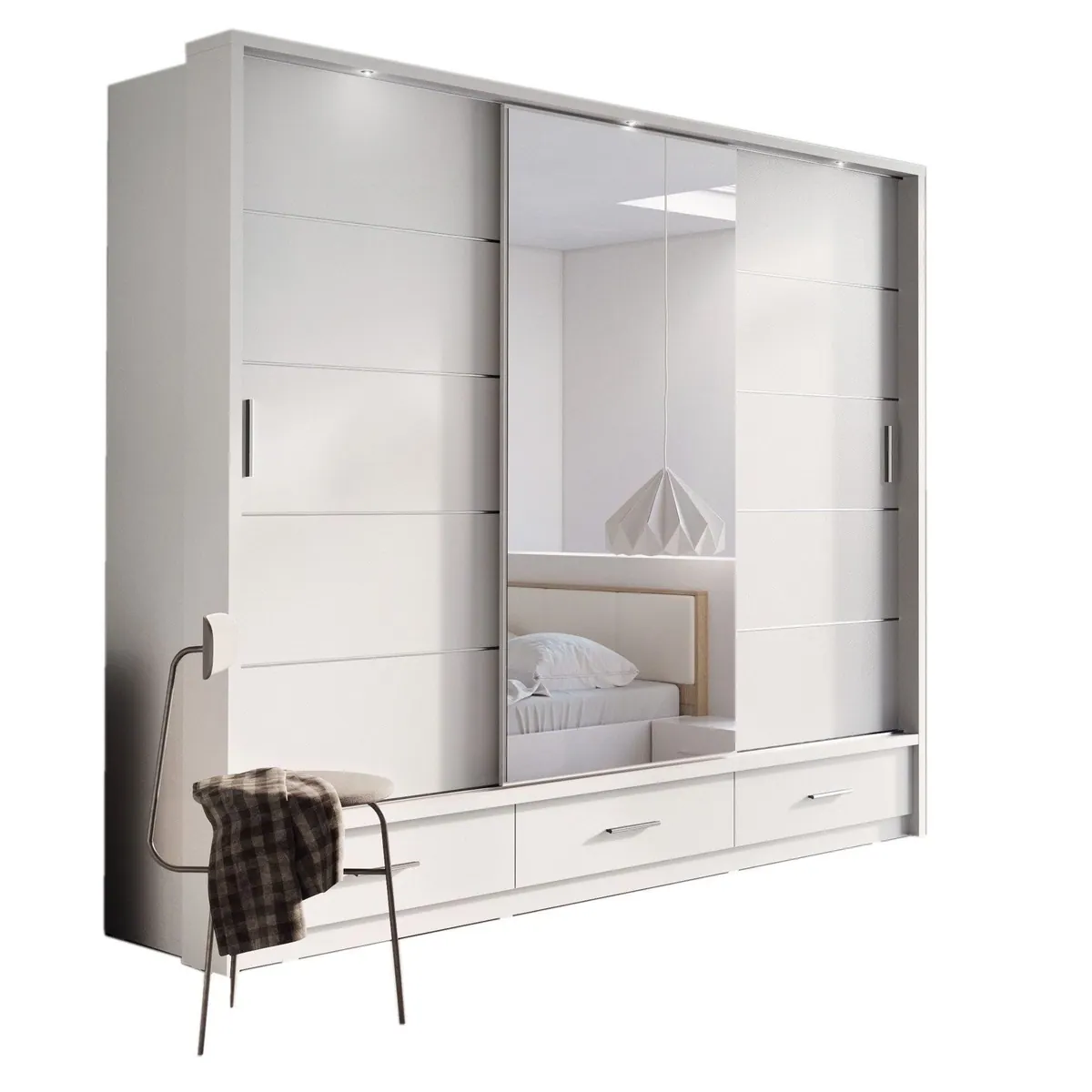 Compleo Kleiderschrank 3-türig, elegantes Design mit Spiegel & Schubladen 2