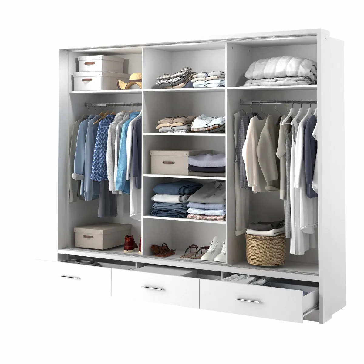 Compleo Kleiderschrank 3-türig, elegantes Design mit Spiegel & Schubladen 3