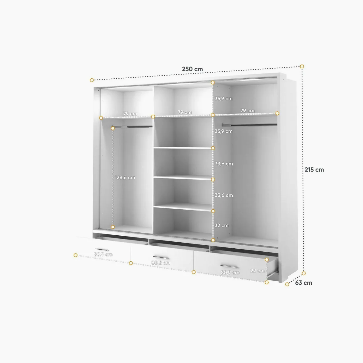 Compleo Kleiderschrank 3-türig, elegantes Design mit Spiegel & Schubladen 4