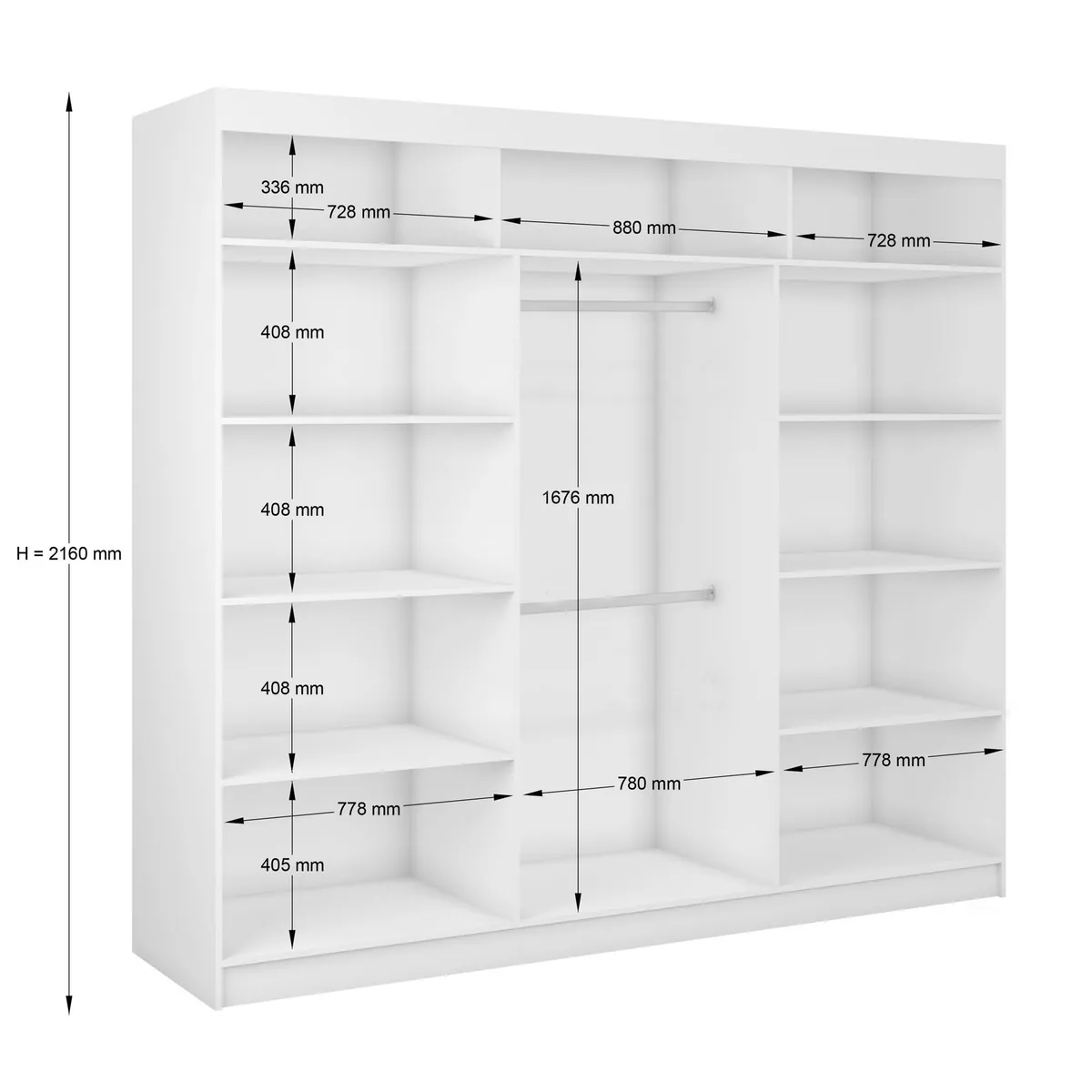 Compleo Schwebetürenschrank SANDY, 3-türig mit Spiegel, 240 cm — stilvolles Design, hochwertige Materialien, praktische Maße 3