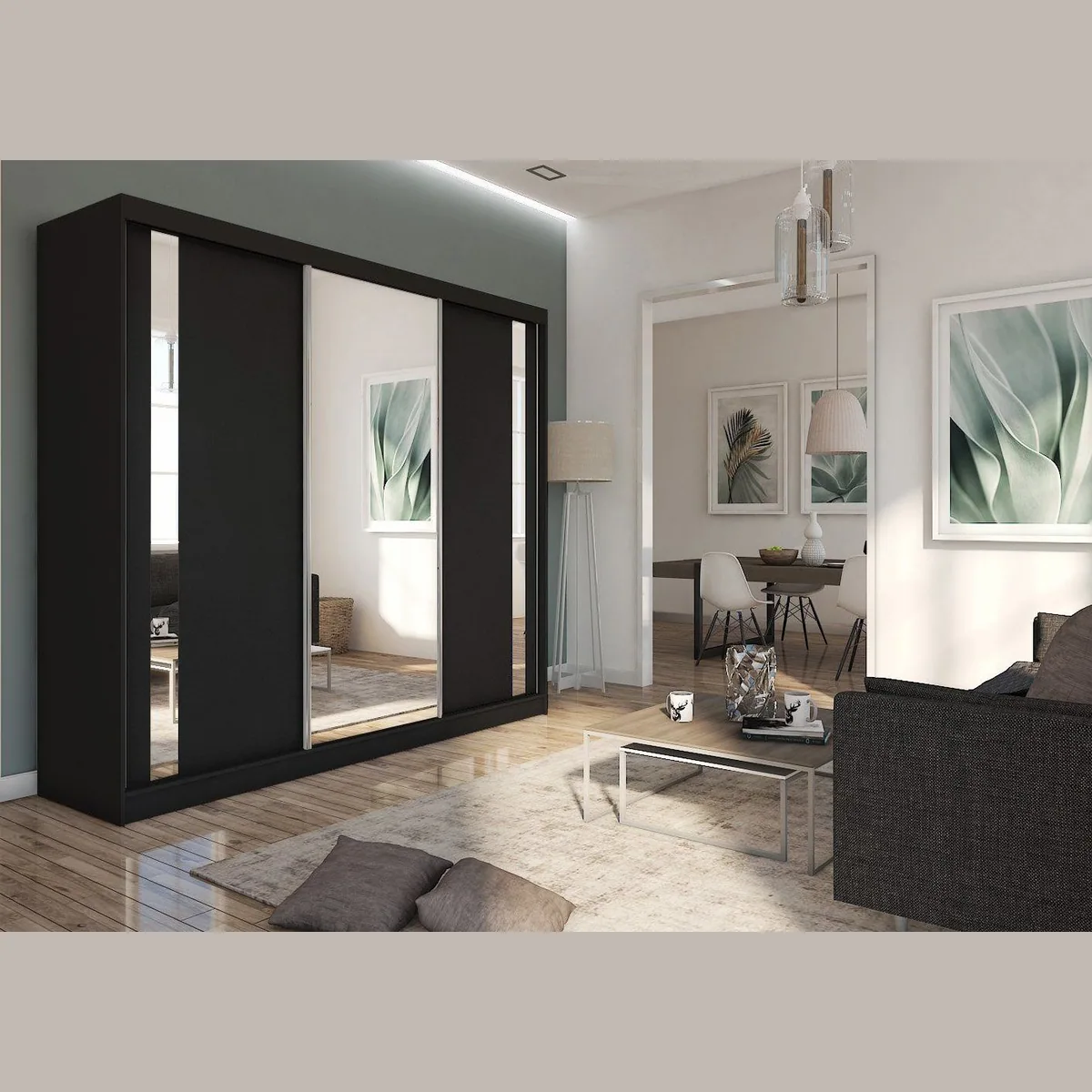 Compleo Schwebetürenschrank SANDY, 3-türig mit Spiegel, 240 cm 2