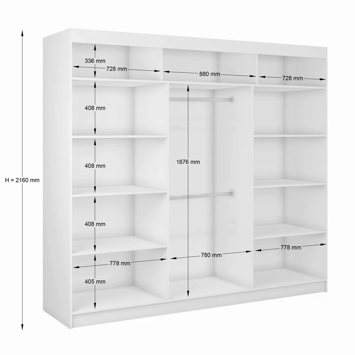 Compleo Schwebetürenschrank SANDY, 3-türig mit Spiegel, 240 cm 3