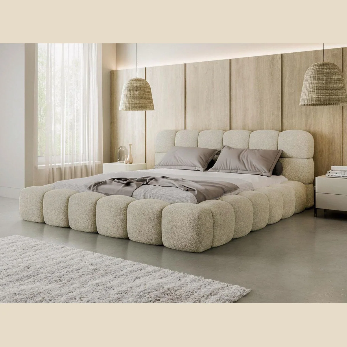 Compleo Polsterbett BIZU BUBBLE, modernes Design, weicher Bouclé-Bezug, praktische Stauraumlösung 3