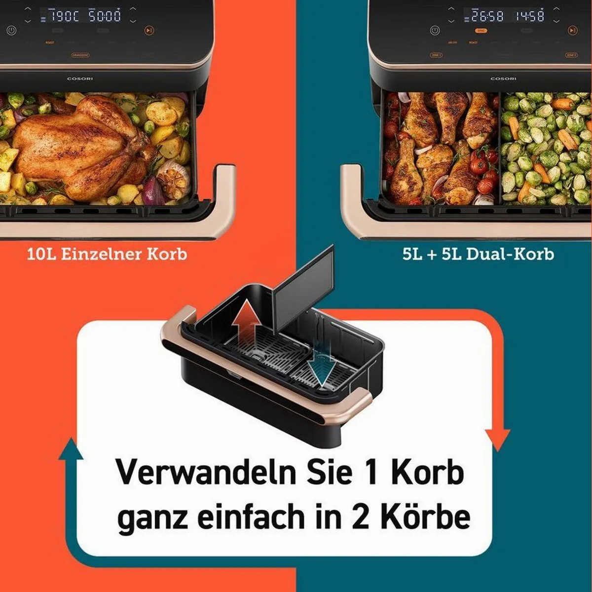 Cosori DualBlaze TwinFry Heißluftfritteuse, 10L, 2 Kammern, WiFi, 6-in-1 5