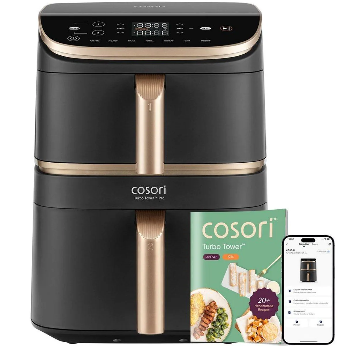 Cosori Turbo Tower Pro Heißluftfritteuse, 10,8 L, DualBlaze-Technologie, WLAN-Steuerung