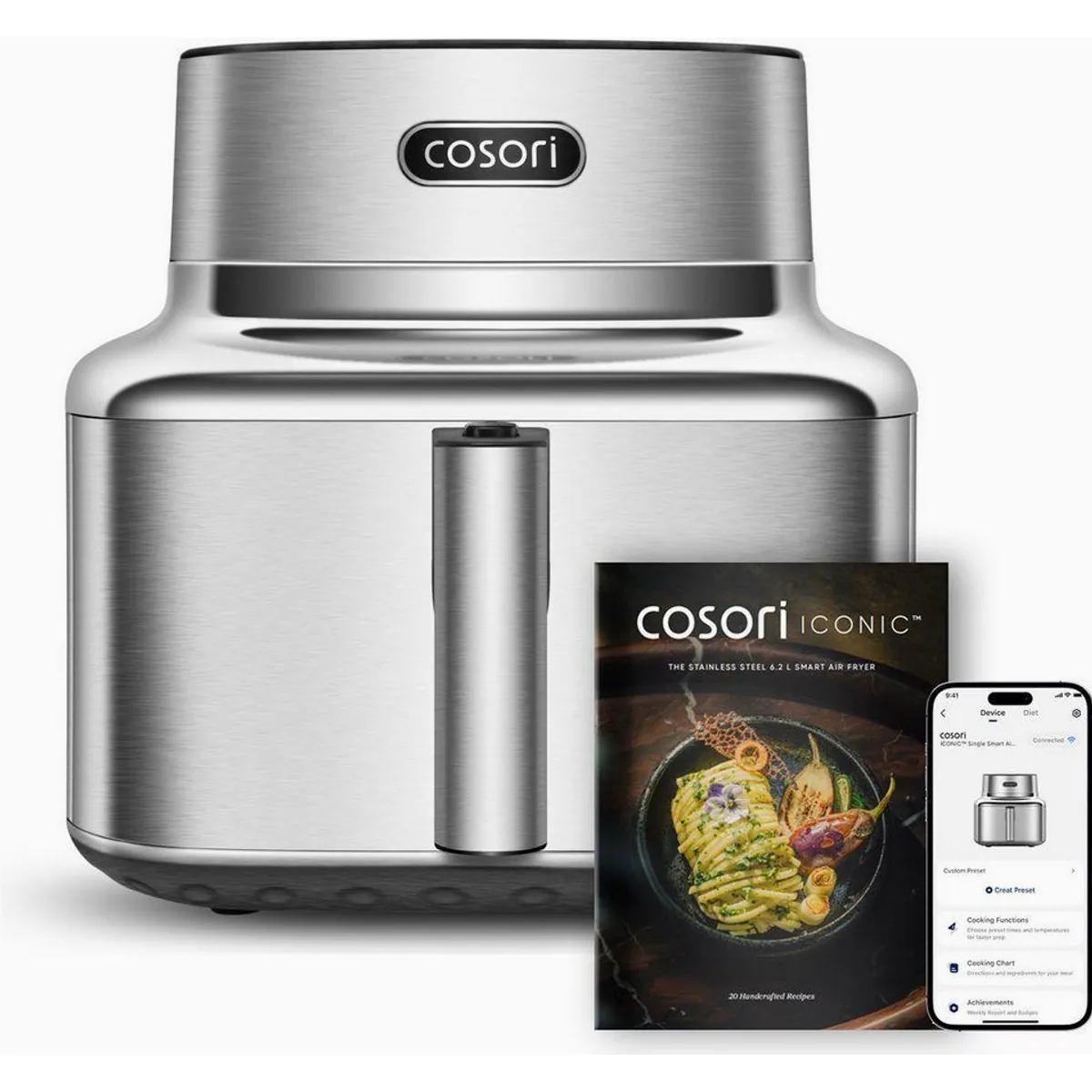 Cosori ICONIC Heißluftfritteuse CAF-SE601S-CEU, 6,2 L, Edelstahl, 1725 W