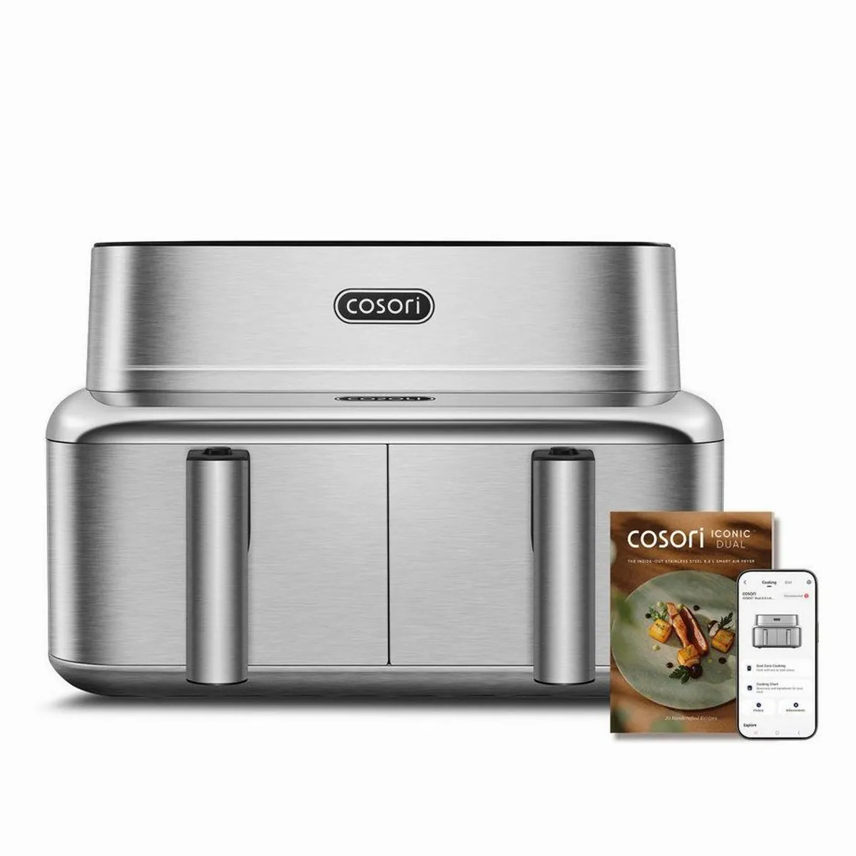 Cosori ICONIC Dual Heißluftfritteuse, 8,6L, 2700 W, Dual Zone, PFAS-frei, Edelstahl