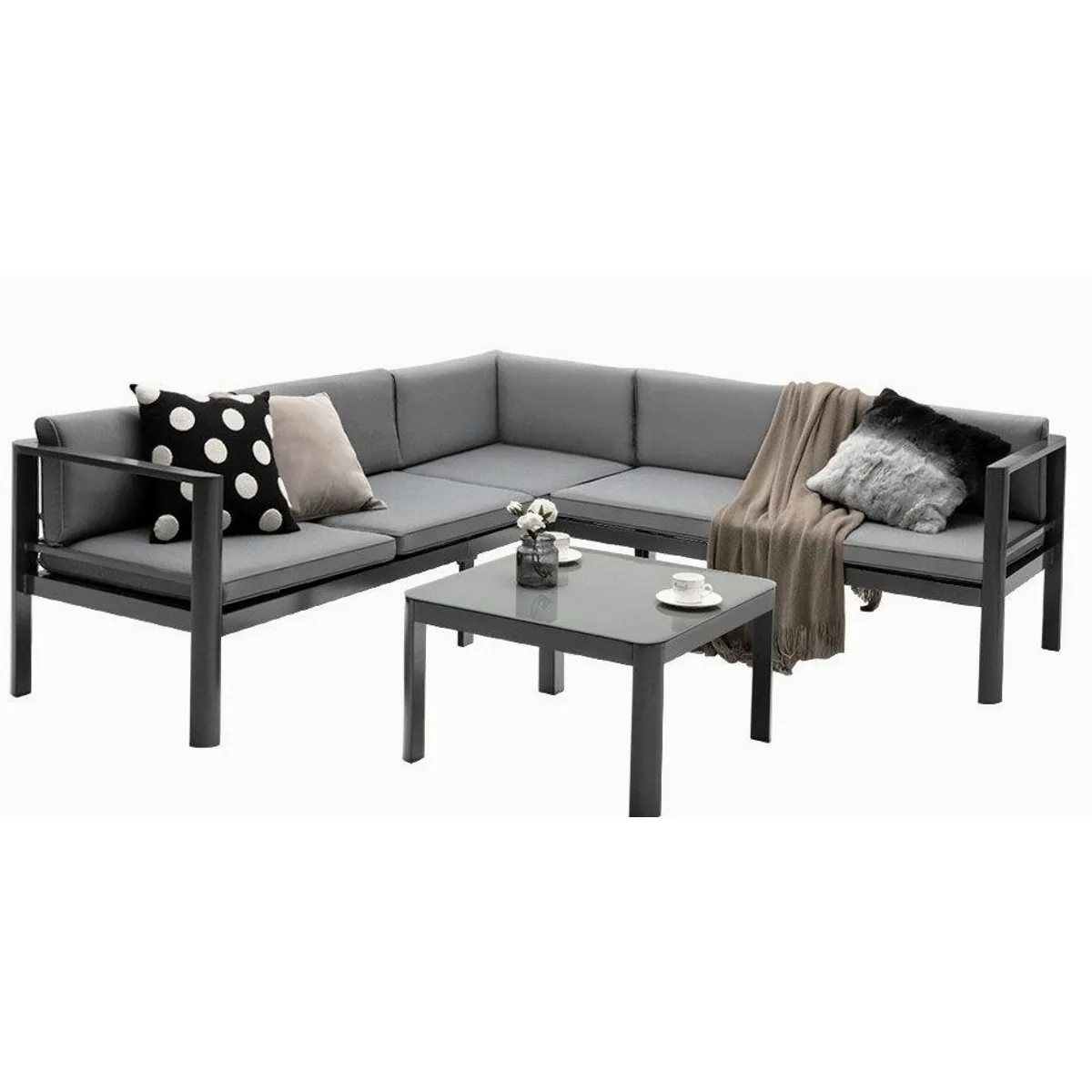 COSTWAY Gartenlounge-Set, Aluminium wetterfest, 6-fach verstellbar, ideal für Terrasse und Garten