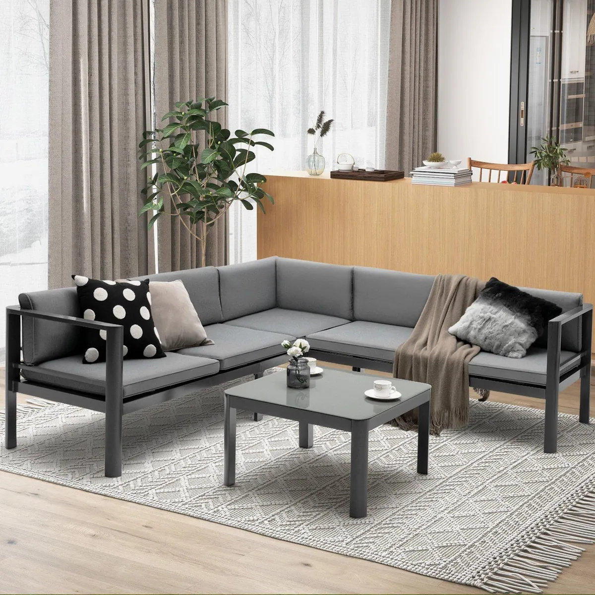 COSTWAY Gartenlounge-Set, Aluminium wetterfest, 6-fach verstellbar, ideal für Terrasse und Garten 2