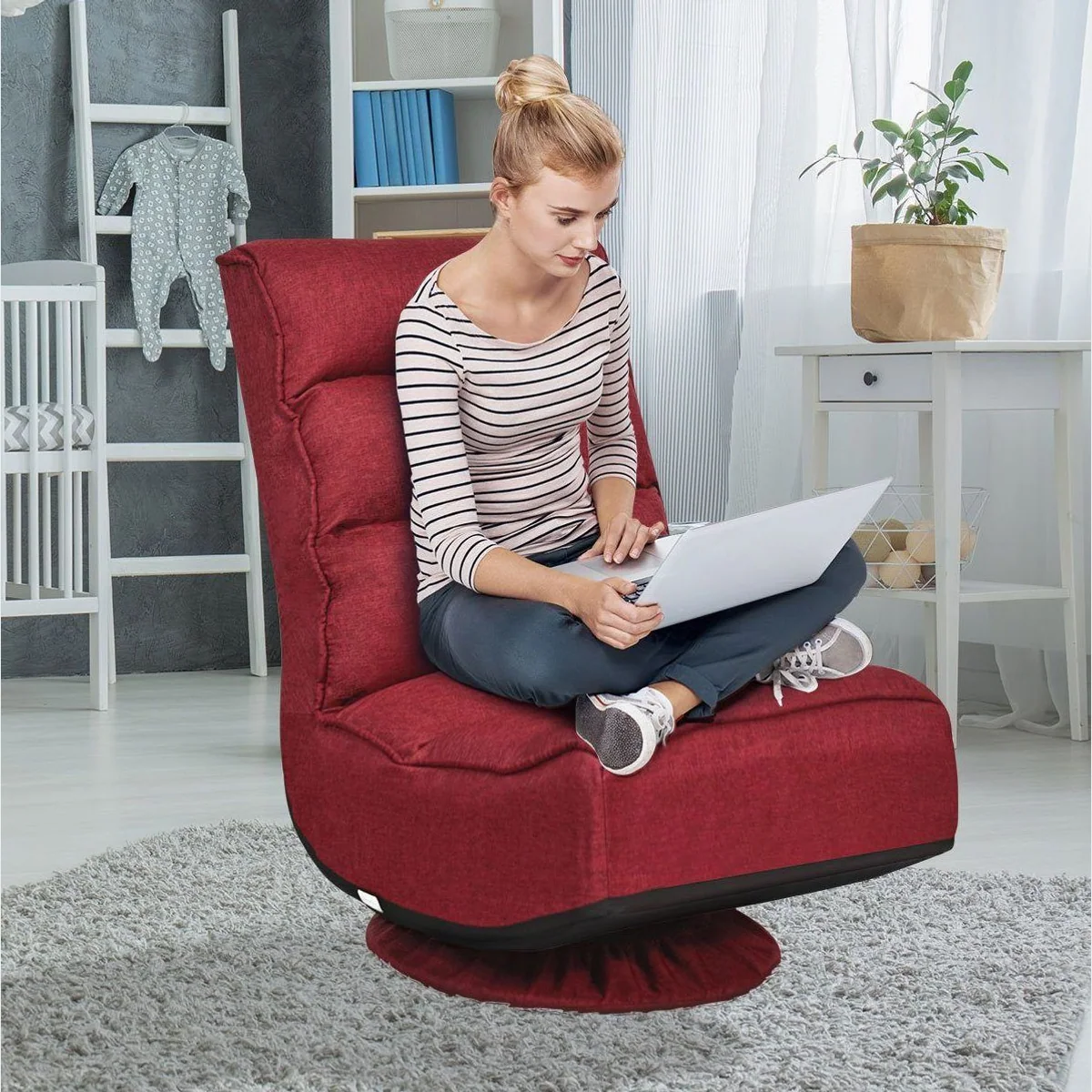 COSTWAY Relaxsessel, 360° drehbar, 5-fach verstellbare Rückenlehne, 150 kg Tragkraft 3
