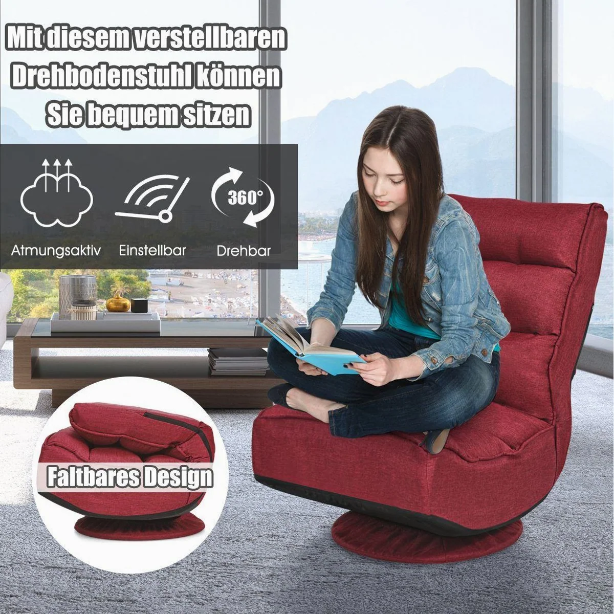 COSTWAY Relaxsessel, 360° drehbar, 5-fach verstellbare Rückenlehne, 150 kg Tragkraft 4