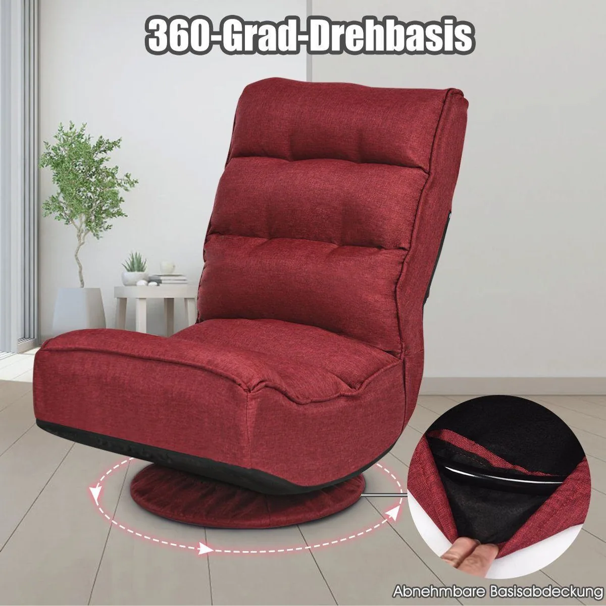 COSTWAY Relaxsessel, 360° drehbar, 5-fach verstellbare Rückenlehne, 150 kg Tragkraft 5