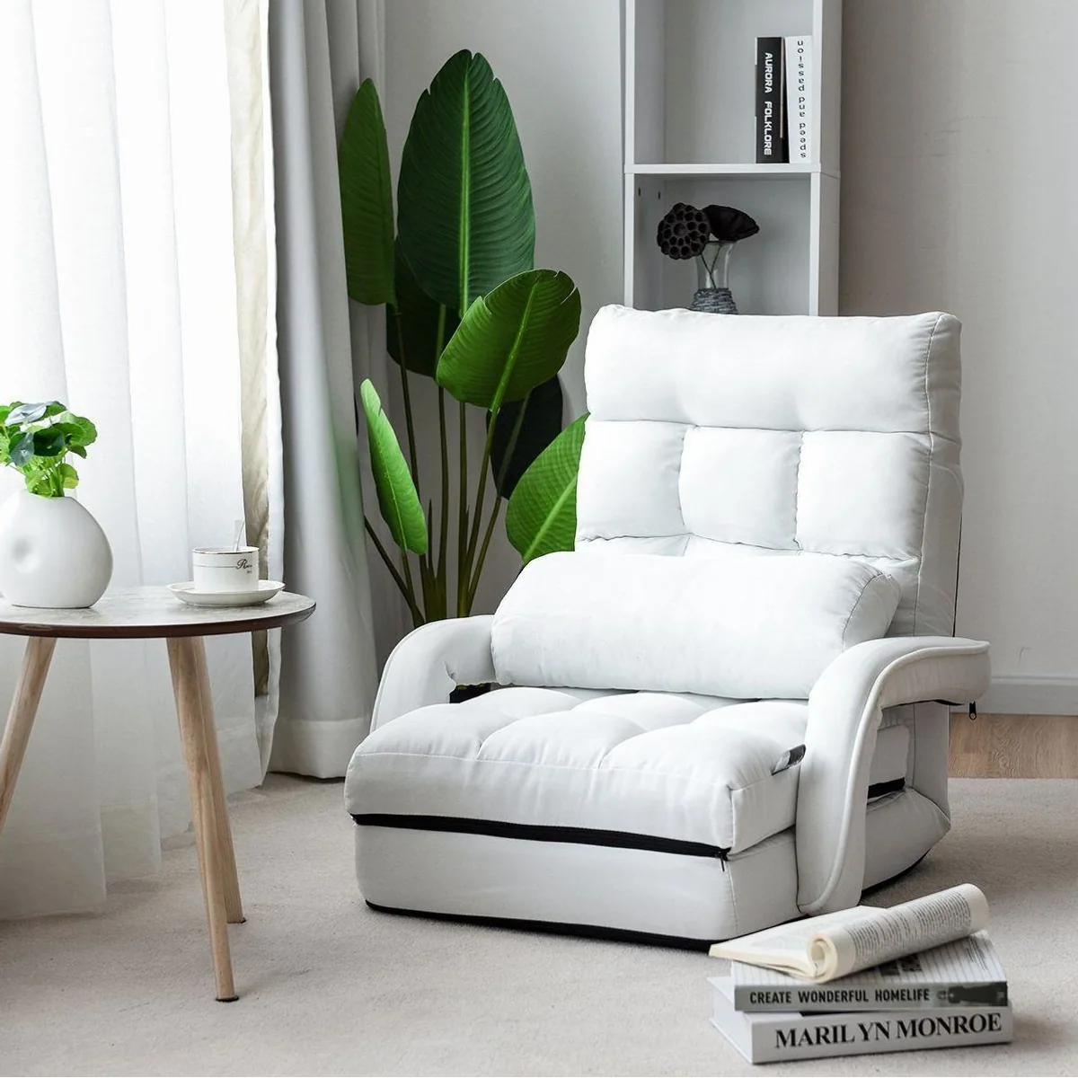 COSTWAY Relaxsessel Liegebett, verstellbar, klappbar, mit Armlehnen & Kissen 2