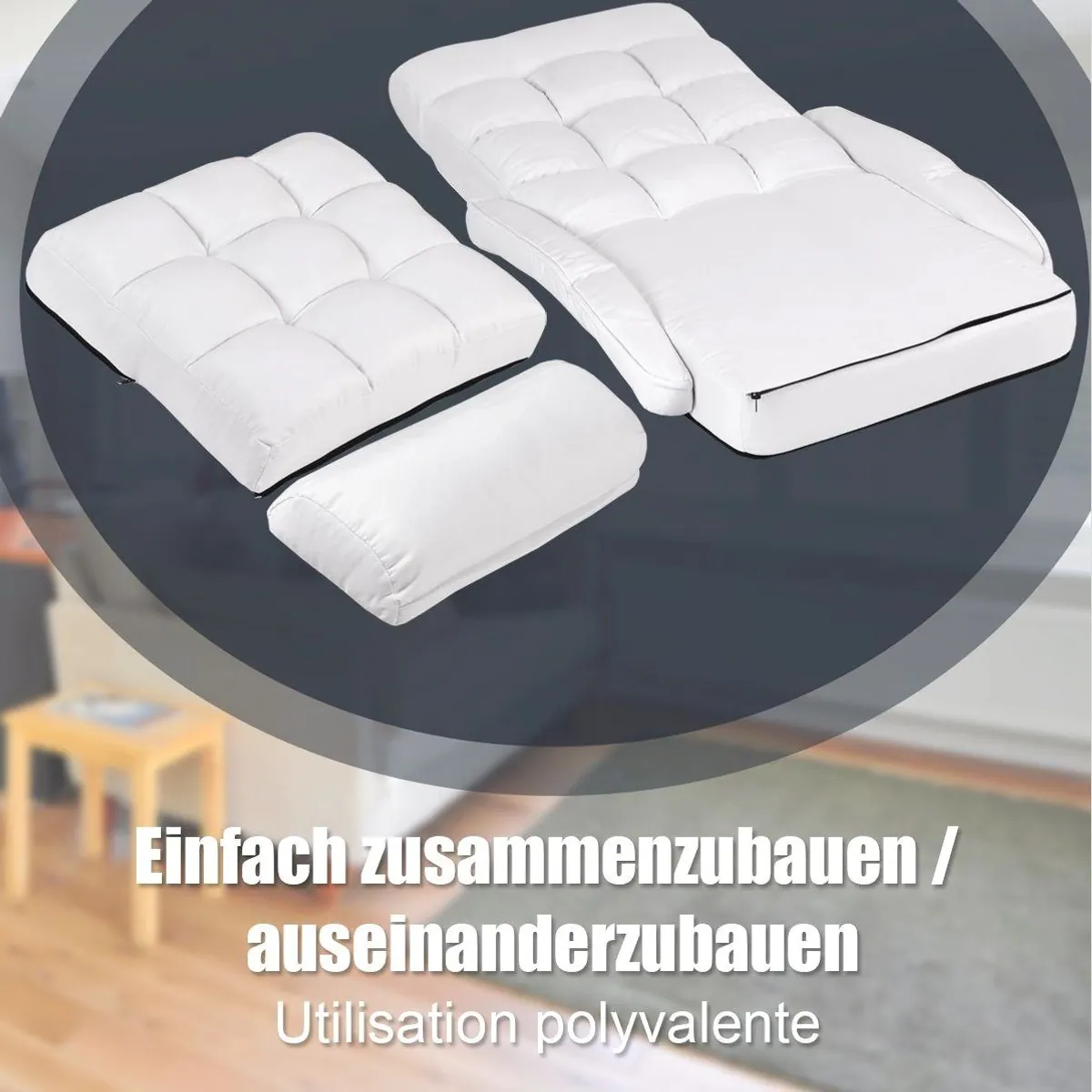COSTWAY Relaxsessel Liegebett, verstellbar, klappbar, mit Armlehnen & Kissen 4