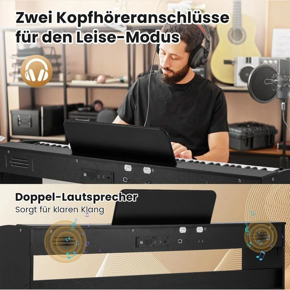 COSTWAY Digital Piano, 88-Tasten E-Piano mit Möbelständer, authentisches Spielerlebnis 2