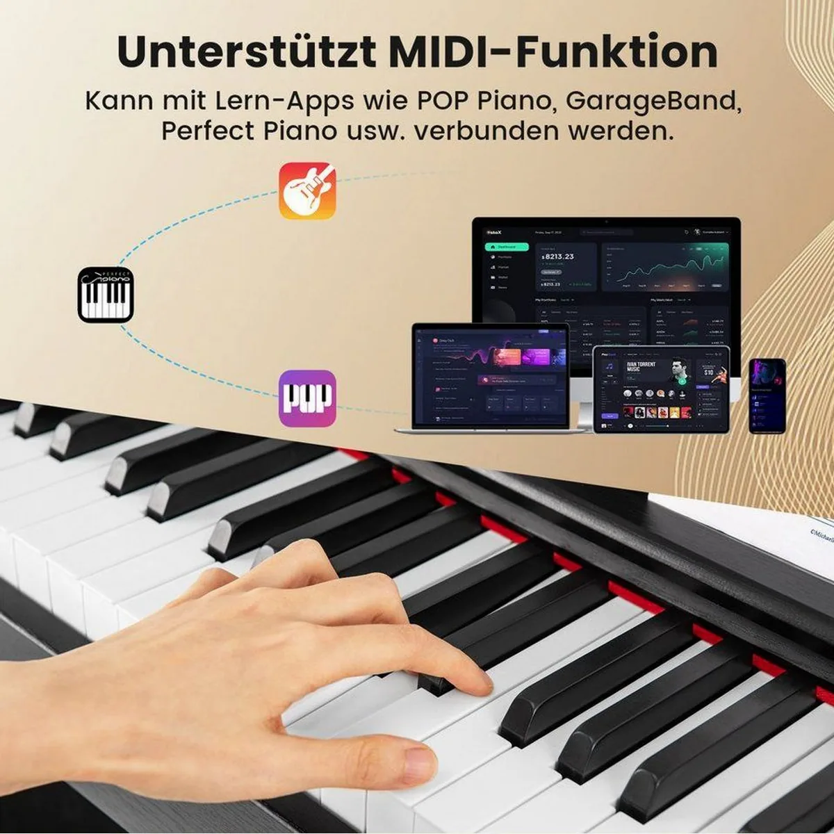COSTWAY Digital Piano, 88-Tasten E-Piano mit Möbelständer, authentisches Spielerlebnis 3