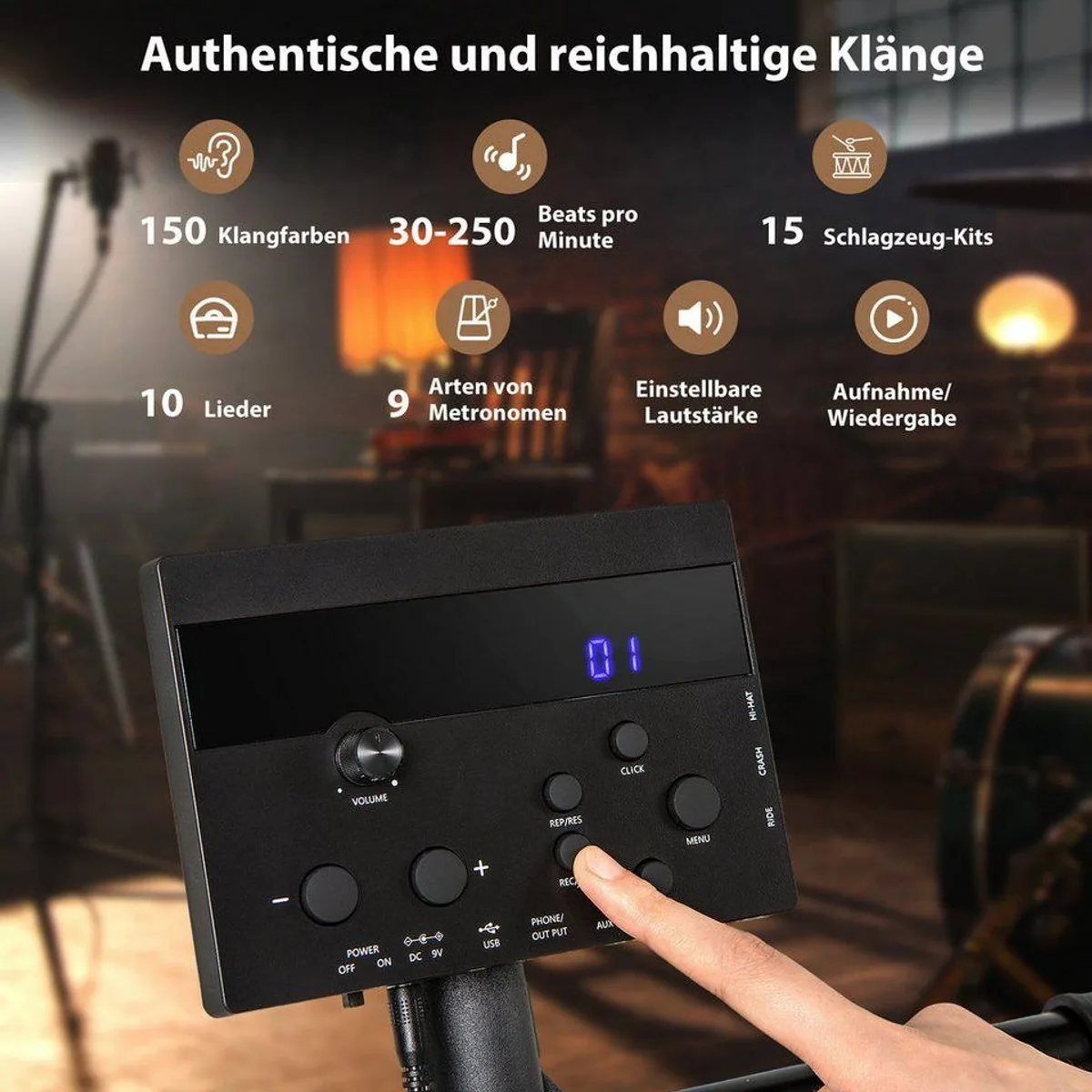 COSTWAY E-Drum 1-St., 7 tlg. E-Schlagzeug, 150 Sounds & 10 Demos 2