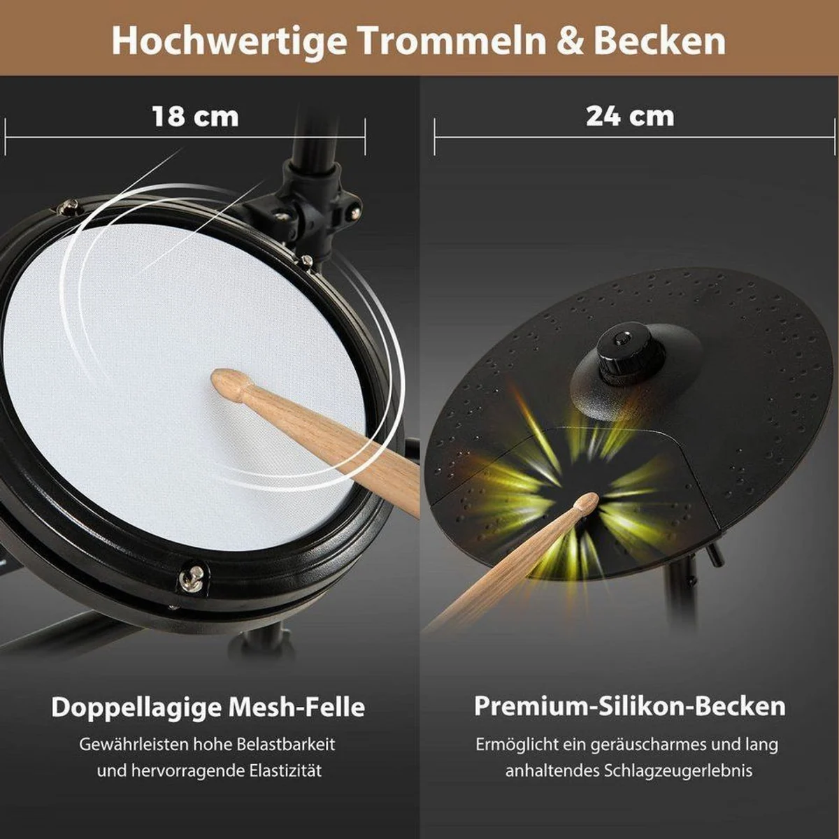COSTWAY E-Drum 1-St., 7 tlg. E-Schlagzeug, 150 Sounds & 10 Demos 4