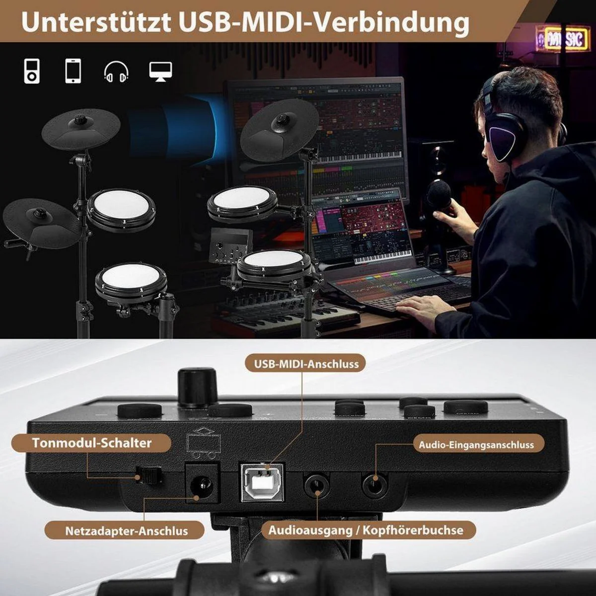 COSTWAY E-Drum 1-St., 7 tlg. E-Schlagzeug, 150 Sounds & 10 Demos 5