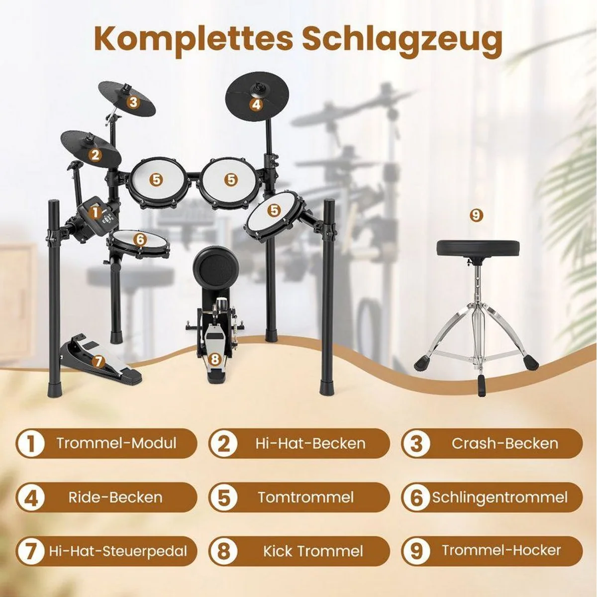 COSTWAY E-Drum, faltbar, mit Metronom & USB MIDI — realistisches Schlagzeugerlebnis 2