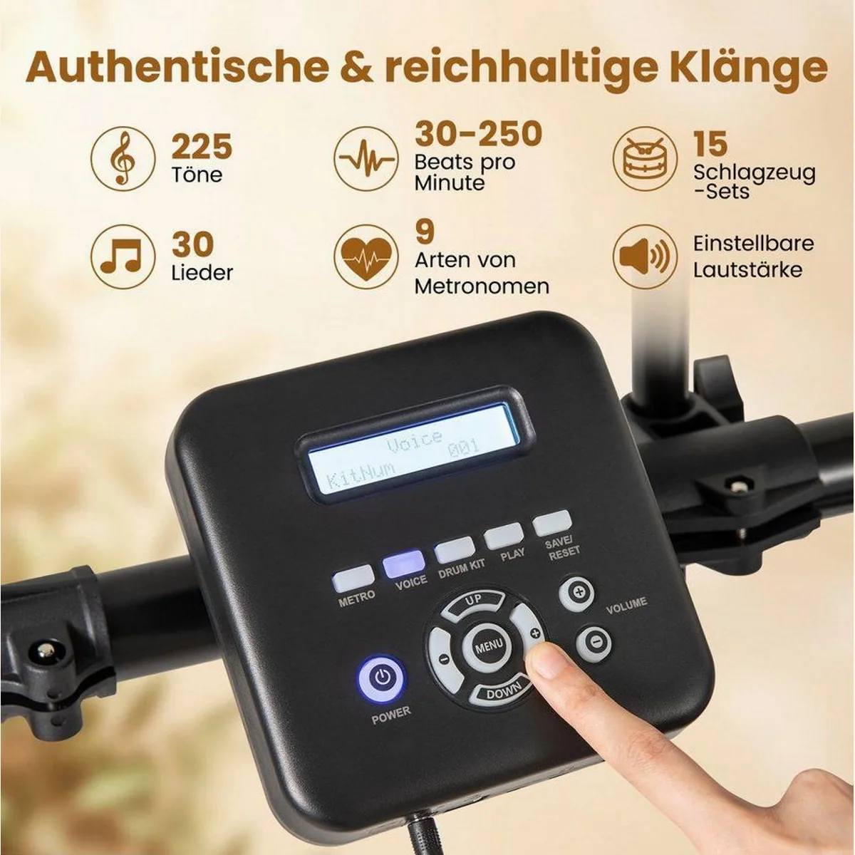 COSTWAY E-Drum, faltbar, mit Metronom & USB MIDI — realistisches Schlagzeugerlebnis 3