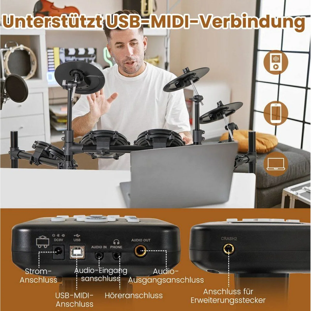 COSTWAY E-Drum, faltbar, mit Metronom & USB MIDI — realistisches Schlagzeugerlebnis 4