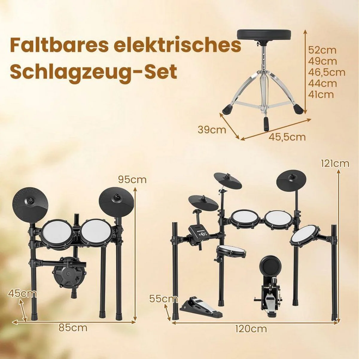 COSTWAY E-Drum, faltbar, mit Metronom & USB MIDI — realistisches Schlagzeugerlebnis 5