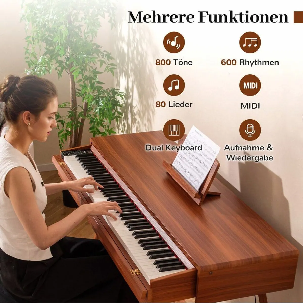 COSTWAY Digitalpiano, 88 gewichtete Tasten, vielseitige Klänge — ideal für Anfänger 4