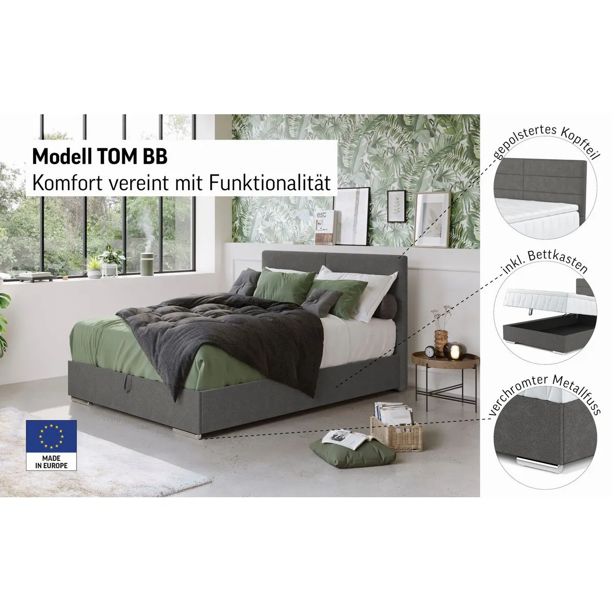 COTTA Boxbett Tom, komfortables Design, Bettkasten & Topper inklusive 3